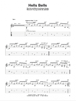 page one of Hells Bells (Guitar Tab (Single Guitar))