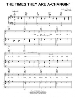 page one of The Times They Are A-Changin' (Piano, Vocal & Guitar Chords (Right-Hand Melody))