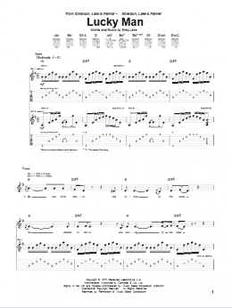 page one of Lucky Man (Guitar Tab)