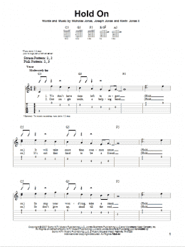 page one of Hold On (Easy Guitar Tab)