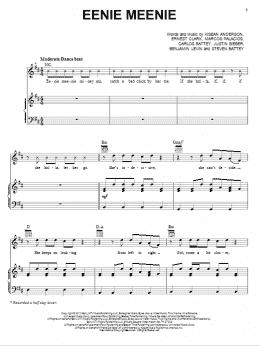 page one of Eenie Meenie (Piano, Vocal & Guitar Chords (Right-Hand Melody))