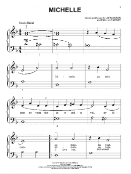 page one of Michelle (Beginning Piano Solo)