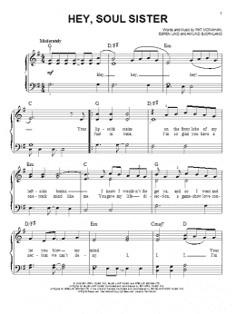 page one of Hey, Soul Sister (Easy Piano)