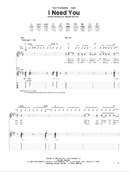 page one of I Need You (Guitar Tab)