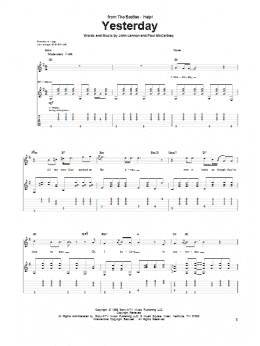 page one of Yesterday (Guitar Tab)