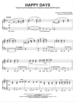 page one of Happy Days (Piano Solo)