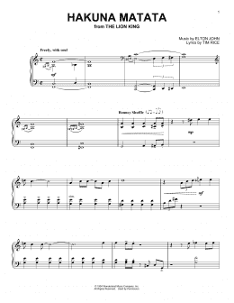 page one of Hakuna Matata (from The Lion King) (Piano Solo)