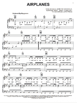 page one of Airplanes (Piano, Vocal & Guitar Chords (Right-Hand Melody))