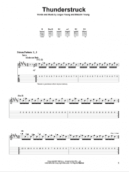 page one of Thunderstruck (Easy Guitar Tab)