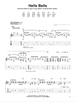 page one of Hells Bells (Easy Guitar Tab)