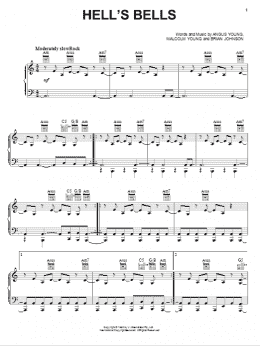 page one of Hells Bells (Piano, Vocal & Guitar Chords (Right-Hand Melody))