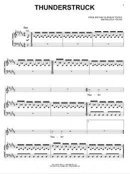 page one of Thunderstruck (Piano, Vocal & Guitar Chords (Right-Hand Melody))