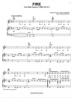 page one of Fire (from Camp Rock 2) (Piano, Vocal & Guitar Chords (Right-Hand Melody))