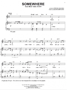 page one of Somewhere (from West Side Story) (Piano, Vocal & Guitar Chords (Right-Hand Melody))