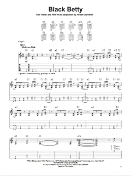 page one of Black Betty (Easy Guitar Tab)