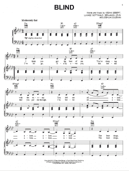 page one of Blind (Piano, Vocal & Guitar Chords (Right-Hand Melody))