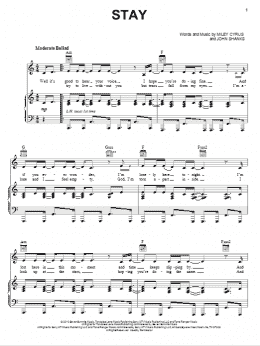 page one of Stay (Piano, Vocal & Guitar Chords (Right-Hand Melody))