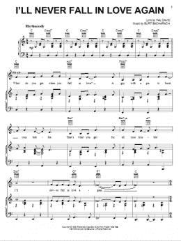 page one of I'll Never Fall In Love Again (Piano, Vocal & Guitar Chords (Right-Hand Melody))