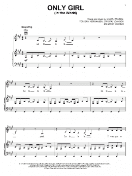 page one of Only Girl (In The World) (Piano, Vocal & Guitar Chords (Right-Hand Melody))