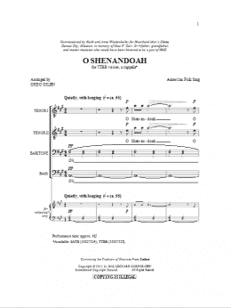 page one of Shenandoah (TTBB Choir)