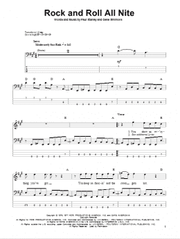 page one of Rock And Roll All Nite (Bass Guitar Tab)