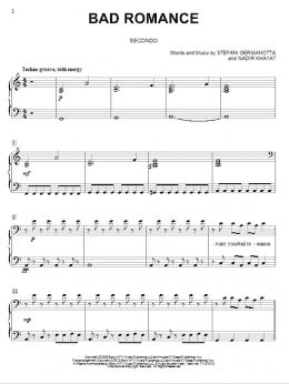 page one of Bad Romance (Piano Duet)