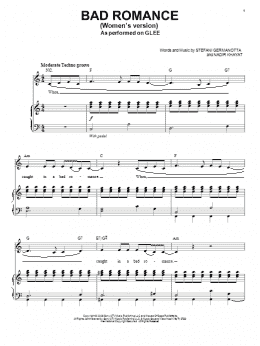 page one of Bad Romance (Piano & Vocal)