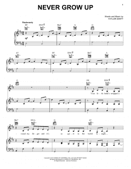 page one of Never Grow Up (Piano, Vocal & Guitar Chords (Right-Hand Melody))