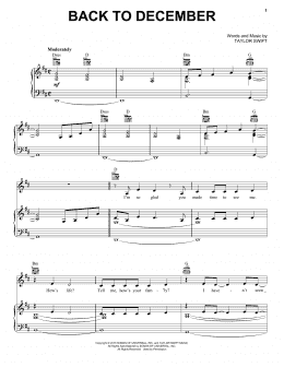 page one of Back To December (Piano, Vocal & Guitar Chords (Right-Hand Melody))