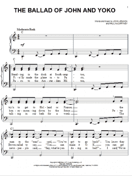 page one of The Ballad Of John And Yoko (Easy Piano)