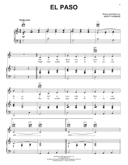 page one of El Paso (Piano, Vocal & Guitar Chords (Right-Hand Melody))