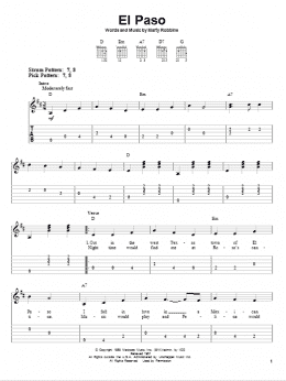 page one of El Paso (Easy Guitar Tab)