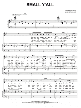 page one of Small Y'All (Piano, Vocal & Guitar Chords (Right-Hand Melody))