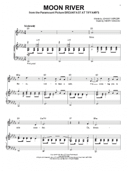 page one of Moon River (Piano, Vocal & Guitar Chords (Right-Hand Melody))