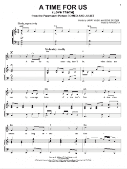 page one of A Time For Us (Love Theme) (Piano & Vocal)