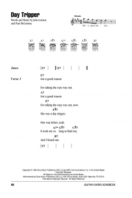 page one of Day Tripper (Guitar Chords/Lyrics)