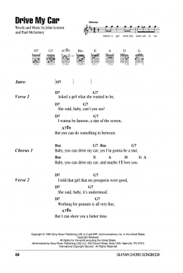 page one of Drive My Car (Guitar Chords/Lyrics)