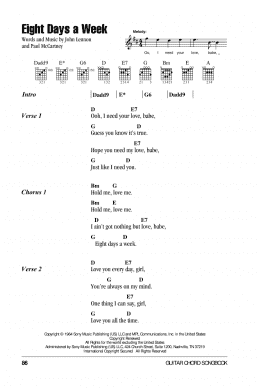 page one of Eight Days A Week (Guitar Chords/Lyrics)