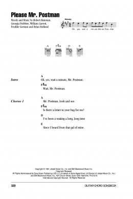 Please Mr Postman Guitar Chords Lyrics Print Sheet Music Now