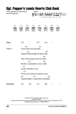 page one of Sgt. Pepper's Lonely Hearts Club Band (Guitar Chords/Lyrics)