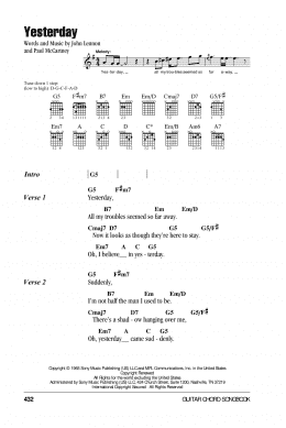 page one of Yesterday (Guitar Chords/Lyrics)