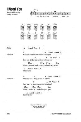 page one of I Need You (Guitar Chords/Lyrics)