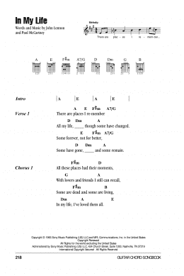 page one of In My Life (Guitar Chords/Lyrics)