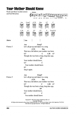 page one of Your Mother Should Know (Guitar Chords/Lyrics)