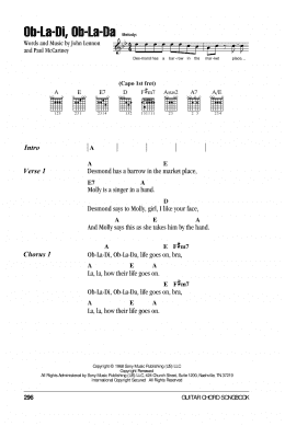 page one of Ob-La-Di, Ob-La-Da (Guitar Chords/Lyrics)