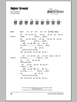 page one of Higher Ground (Guitar Chords/Lyrics)