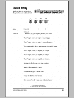 page one of Give It Away (Guitar Chords/Lyrics)