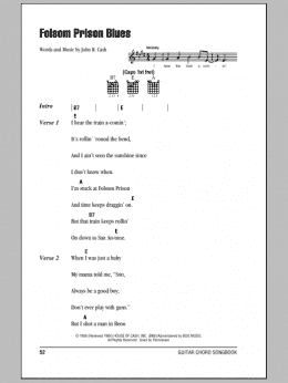 page one of Folsom Prison Blues (Guitar Chords/Lyrics)