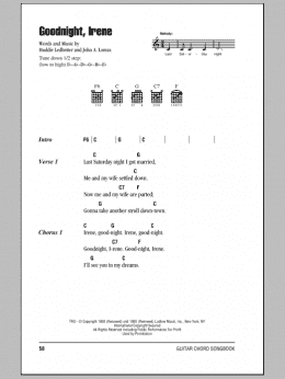 page one of Goodnight, Irene (Guitar Chords/Lyrics)