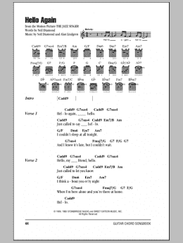 page one of Hello Again (Guitar Chords/Lyrics)